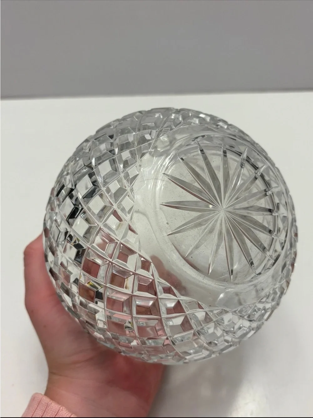vintage cut-crystal globe rose bowl/ vase